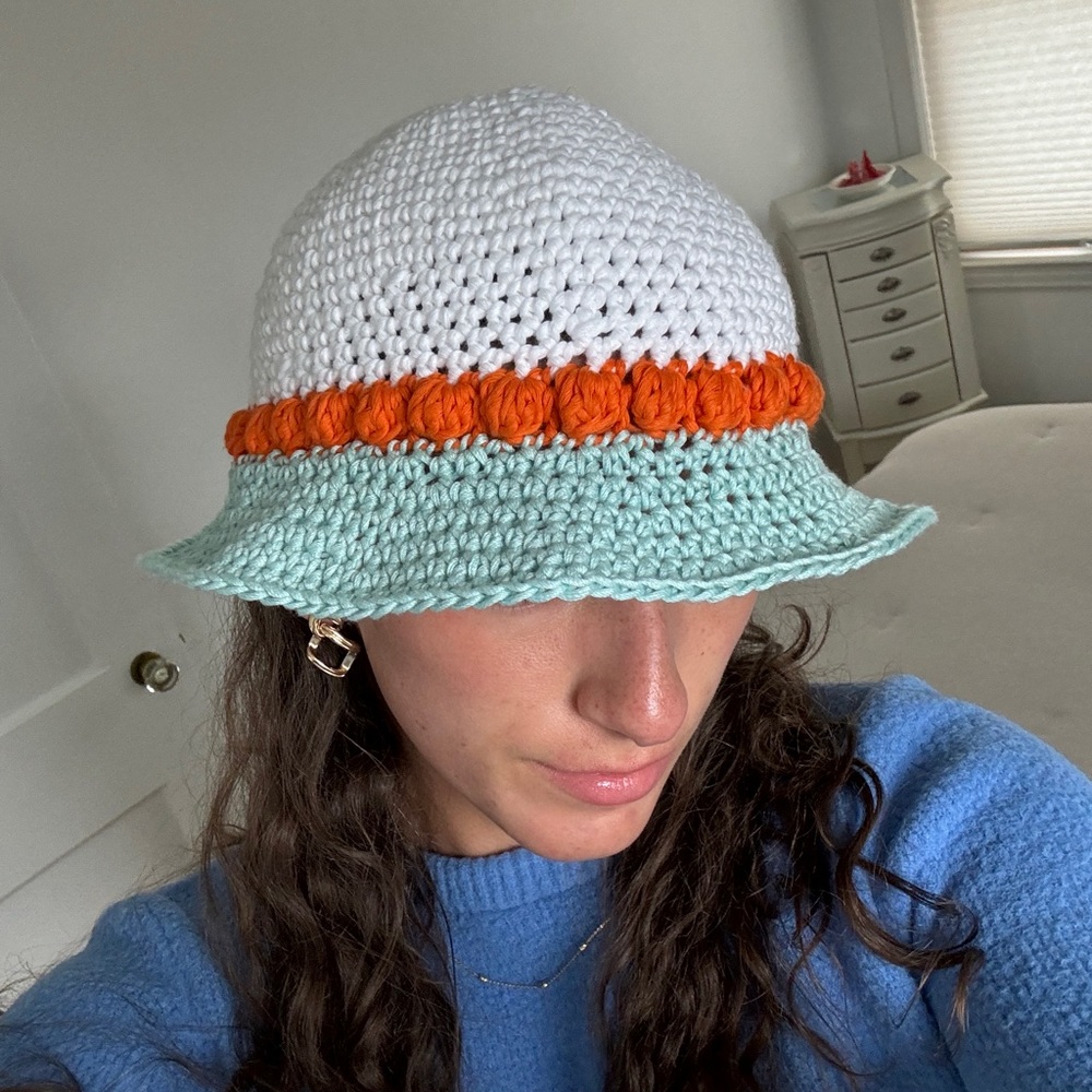 Handmade cotton crochet bucket hat!